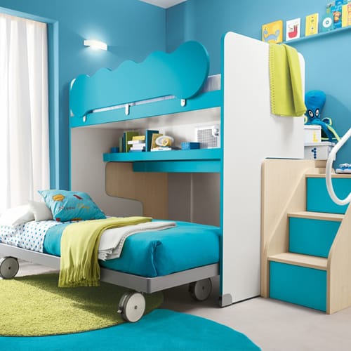 Modern Kids Bunk Beds With Stair Case, Bunk Beds With Slide And Stairs Uk