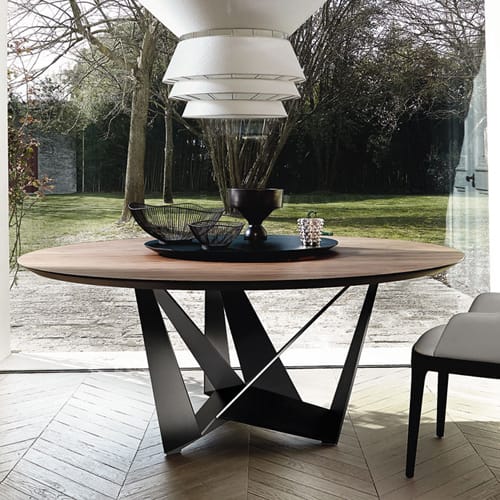 Skorpio Round Table With Wood Top, Contemporary Round Table